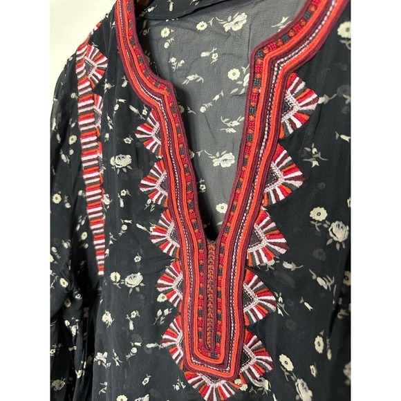 Ulla Johnson Size 8 Lida 100% Silk Embroidered Blouse in Navy and Maroon - Picture 4 of 5